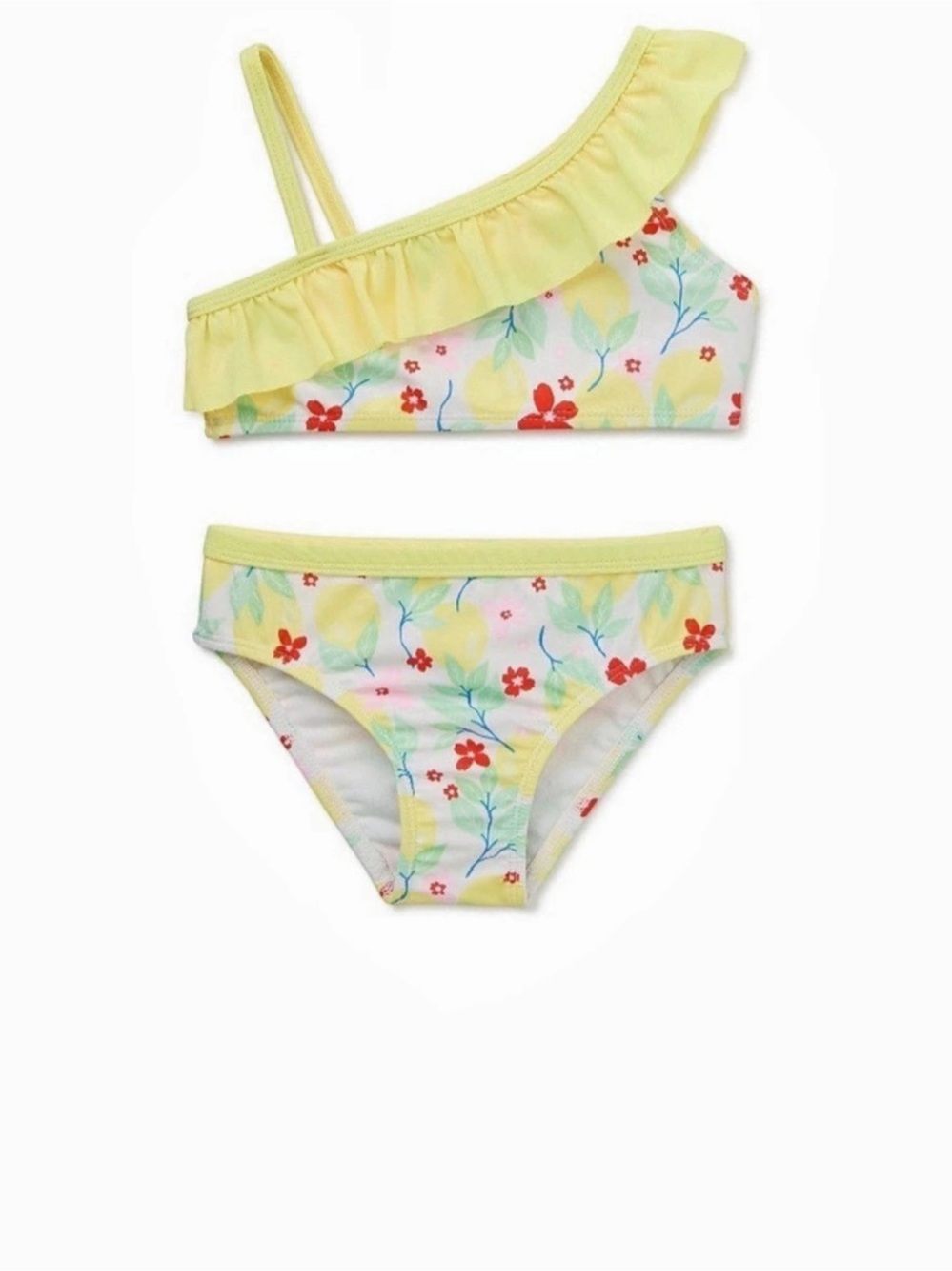 Wonder Nation Girls Citrus Print Ruffle Swimsuit Yellow & Green 12M